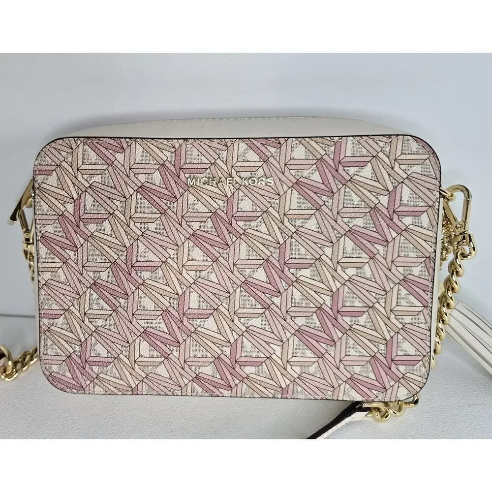 Michael Kors Jet Set Medium Logo Smokey Rose Multi Camera Crossbody Bag - New